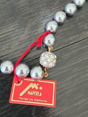 Mallorca Chunky Gray Pearl Necklace Madreperla Spain Statement Pavé Clasp NWT 💎